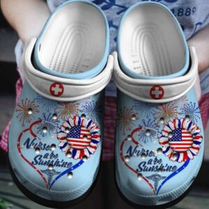 Nurse All Sunshine Crocs Clog Shoes Gifts 4Th Of July  Nurse Life Clog Independence Gift For Woman Man